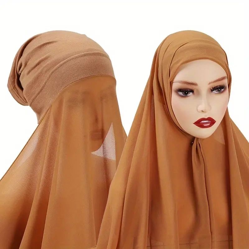 Chiffon Scarf with Head Hijab wrap with solid Shawls